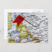 Map Button in Moskau, Russland auf Karte, Postkarte (Vorne/Hinten)