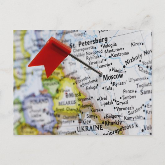 Map Button in Moskau, Russland auf Karte, Postkarte (Vorderseite)