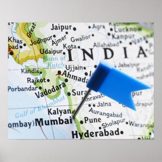 Map Button in Mumbai, Indien auf Karte, nah-up Poster (Vorne)