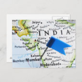 Map Button in Mumbai, Indien auf Karte, nah-up Postkarte (Vorne/Hinten)
