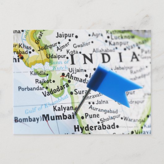Map Button in Mumbai, Indien auf Karte, nah-up Postkarte (Vorderseite)