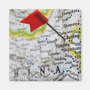 Map Button in Peking, China auf Karte, Magnet
