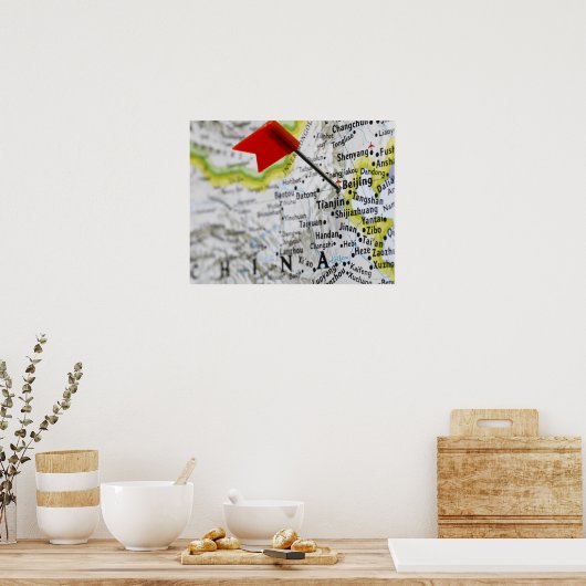 Map Button in Peking, China auf Karte, Poster (Küche)