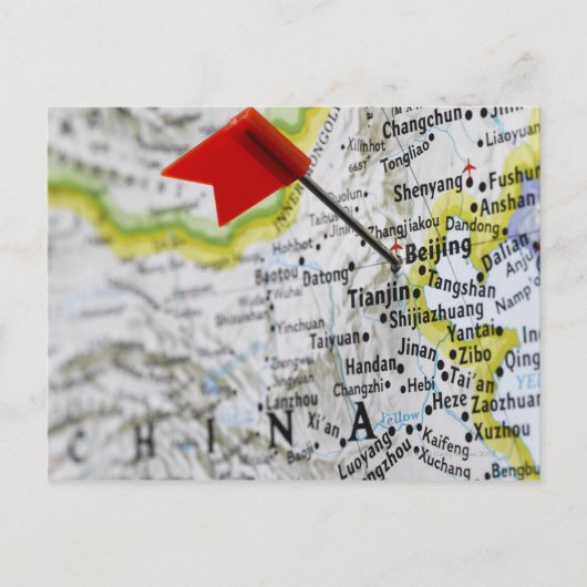 Map Button in Peking, China auf Karte, Postkarte (Vorderseite)