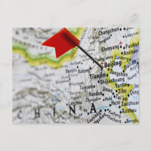 Map Button in Peking, China auf Karte, Postkarte