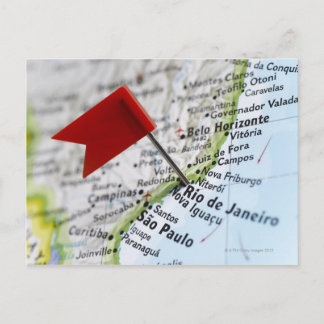 Map Button in Rio de Janeiro, Brasilien auf Karte, Postkarte