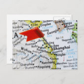Map Button in Shanghai, China auf Karte, Postkarte (Vorne/Hinten)