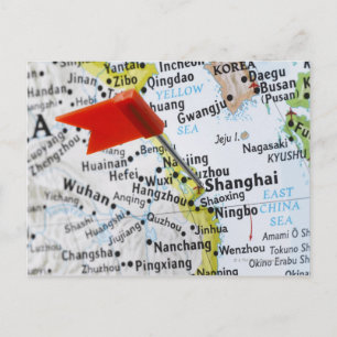 Map Button in Shanghai, China auf Karte, Postkarte