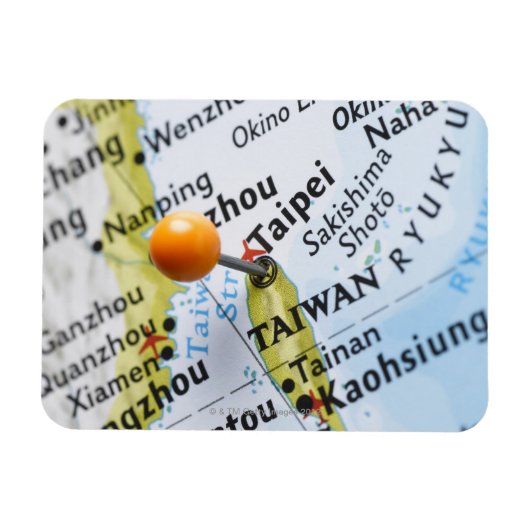 Map Button in Taipei, Taiwan auf Karte, Magnet (Horizontal)