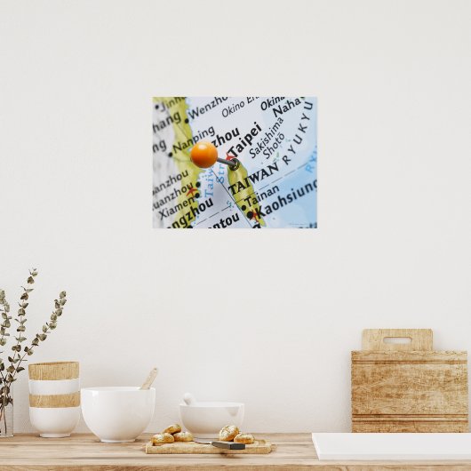 Map Button in Taipei, Taiwan auf Karte, Poster (Küche)