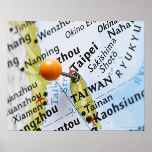 Map Button in Taipei, Taiwan auf Karte, Poster (Vorne)