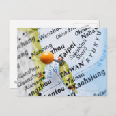 Map Button in Taipei, Taiwan auf Karte, Postkarte (Vorne/Hinten)