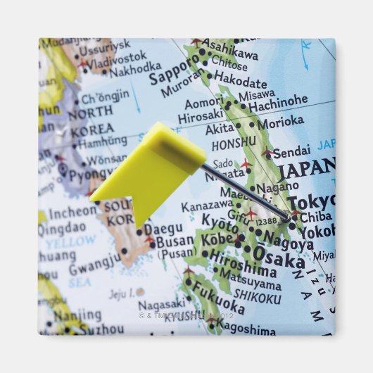 Map Button in Tokio, Japan auf Karte, nah-up Magnet (Vorne)