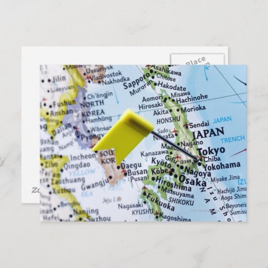 Map Button in Tokio, Japan auf Karte, nah-up Postkarte (Vorne/Hinten)