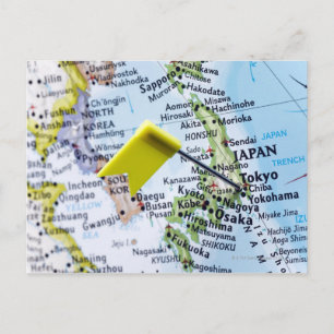 Map Button in Tokio, Japan auf Karte, nah-up Postkarte