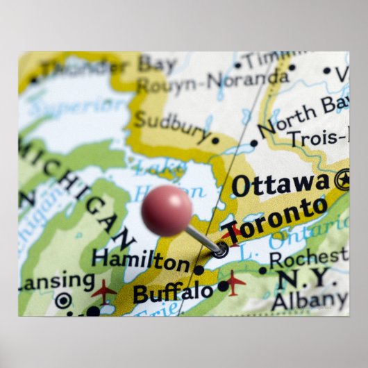 Map-Button in Toronto, Kanada auf Karte Poster (Vorne)