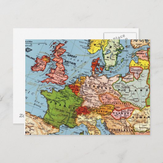 Map Europe France Schottland Irland Mehr Postkarte (Vorne/Hinten)