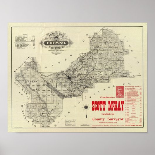 Map Fresno Landkreis, Kalifornien Poster (Vorne)