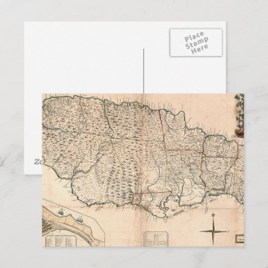 MAP: JAMAIKA, 1755 2 POSTKARTE (Vorne/Hinten)