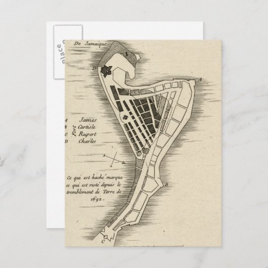 MAP: JAMAIKA, 1755 POSTKARTE (Vorne/Hinten)