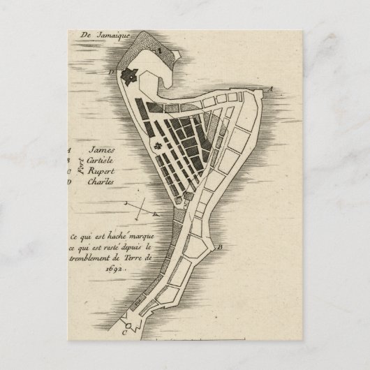 MAP: JAMAIKA, 1755 POSTKARTE (Vorderseite)