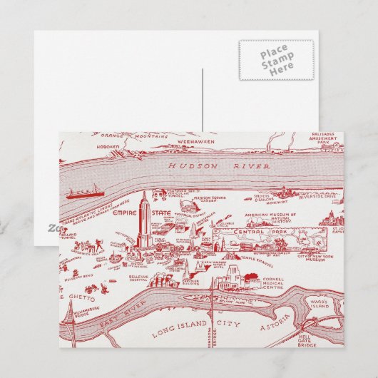 MAP: MANHATTAN, c1935 Postkarte (Vorne/Hinten)