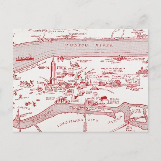 MAP: MANHATTAN, c1935 Postkarte (Vorderseite)