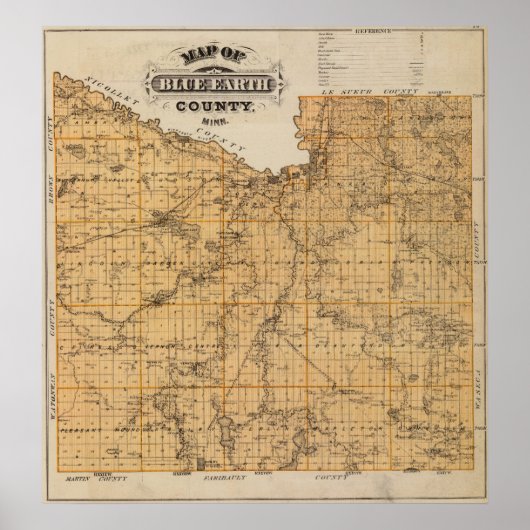 Map of Blue Earth Landkreis, Minnesota Poster (Vorne)