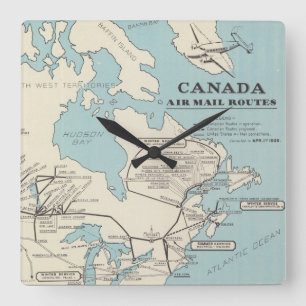 Map of Canada - Canada Air Mail Routes Quadratische Wanduhr