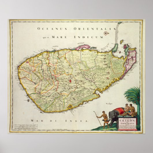 Map of Ceylon according to Nicolas Visscher Poster (Vorne)