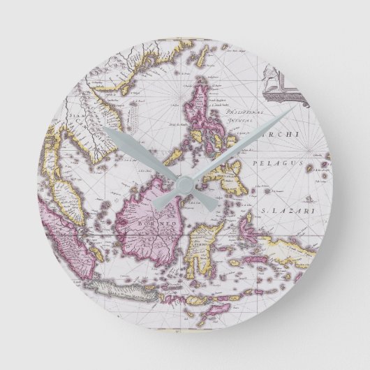 Map of China & Indonesia | 1710 Runde Wanduhr (Vorderseite)