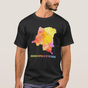 Map Of Congo, DR Congo Colorful Map. Watercolor II T-Shirt