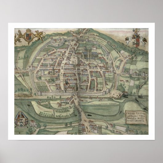 Map of Exeter, from 'Civitates Orbis Terrarum' by Poster (Vorne)