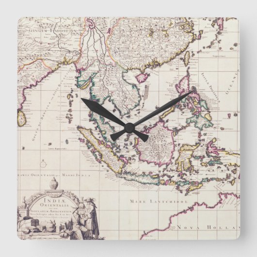 Map of India & the East Indies Quadratische Wanduhr (Vorderseite)