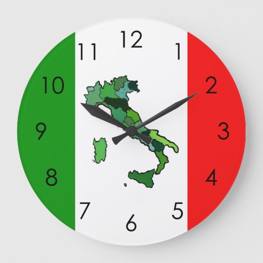 Map of Italy and Italian Flag Große Wanduhr (Vorderseite)