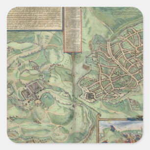 Map of Jerusalem, from 'Civitates Orbis Terrarum' Quadratischer Aufkleber