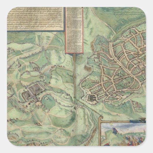 Map of Jerusalem, from 'Civitates Orbis Terrarum' Quadratischer Aufkleber (Vorderseite)