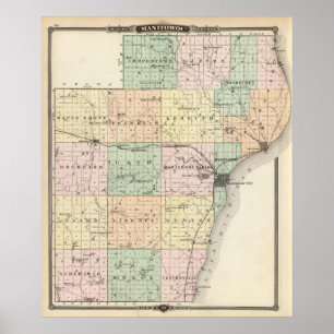 Map of Manitowoc County, State of Wisconsin Poster