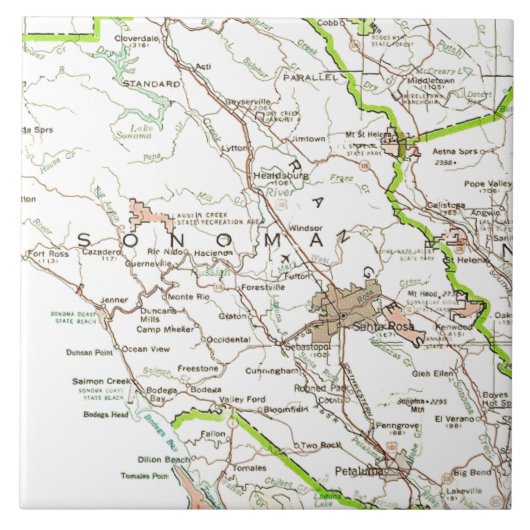 Map of Sonoma County CA  Fliese (Vorderseite)