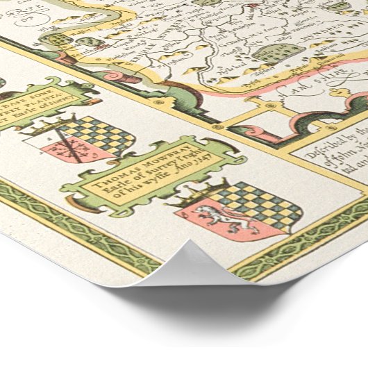 Map of Surrey, engraved by Jodocus Hondius Poster (Ecke)