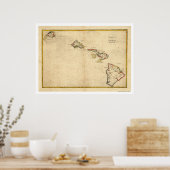 Map of the Hawaiian Islands by Kalama 1837 Poster (Küche)
