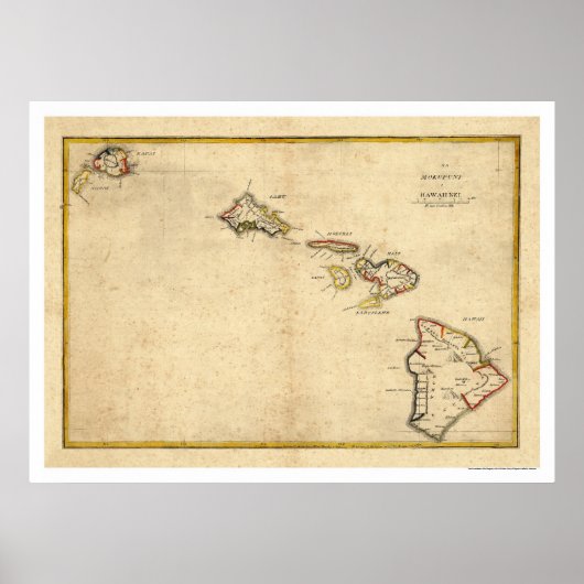 Map of the Hawaiian Islands by Kalama 1837 Poster (Vorne)