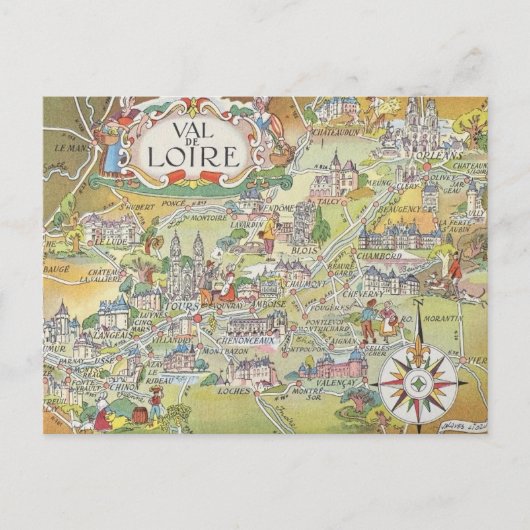 Map of the Loire Valley of France Postcard Postkarte (Vorderseite)