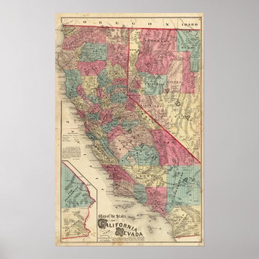 Map of the States of California and Nevada Poster (Vorne)