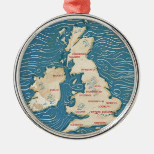 Map of the United Kingdom Vintage Poster Silbernes Ornament
