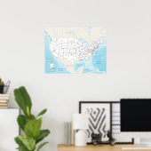 Map of the United States with State Capitals Poster (Heimbüro)