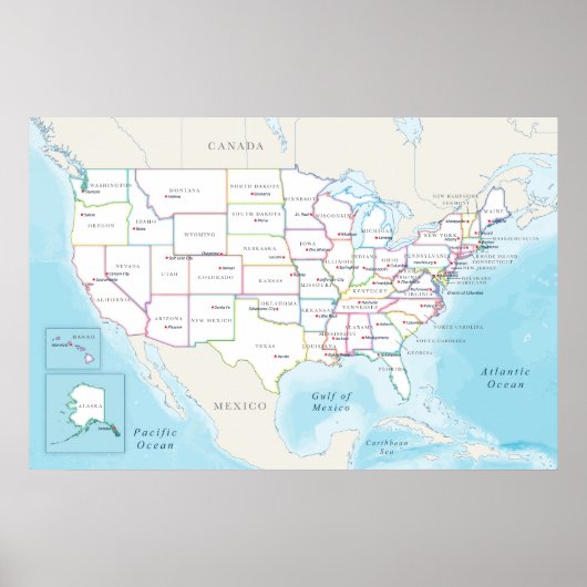 Map of the United States with State Capitals Poster (Vorne)