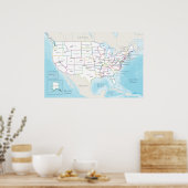 Map of the United States with State Capitals Poster (Küche)