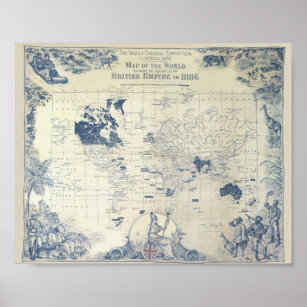 Map over the British Empire from 1886 Poster