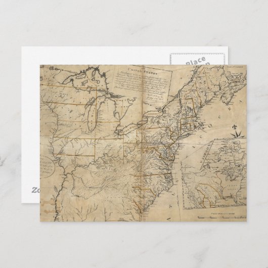 MAP: USA, 1783 POSTKARTE (Vorne/Hinten)